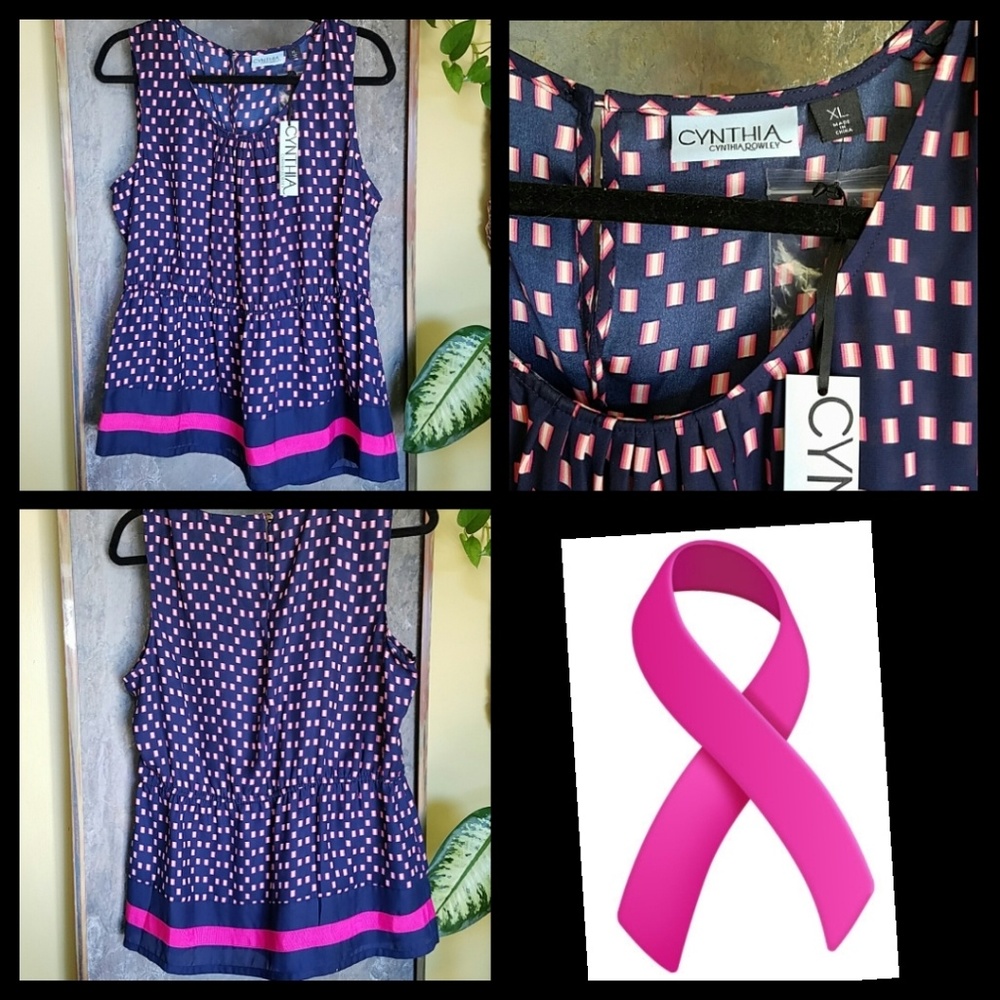 NWT Cynthia Rowley blue & pink sleeveless blouse